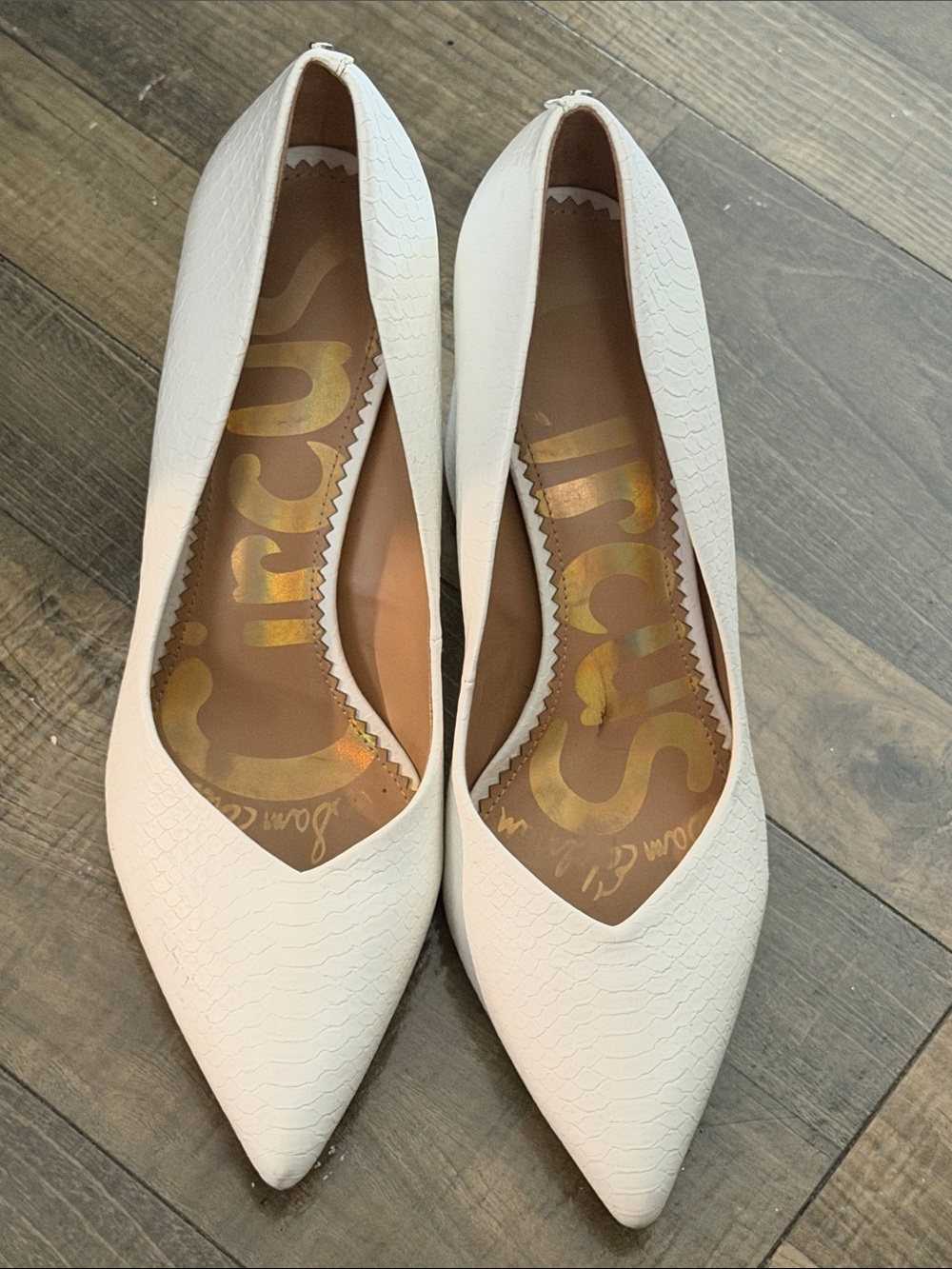 Sam Edelman white Textured Pointed-Toe heels
